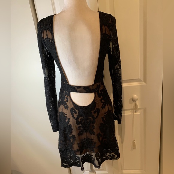 For Love & Lemons Black Lace & Nude Lining Dress With Back Cutout 👗 - Picture 5 of 6